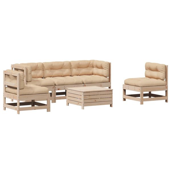 vidaXL Salon de jardin 6 pcs avec coussins Bois de pin massif