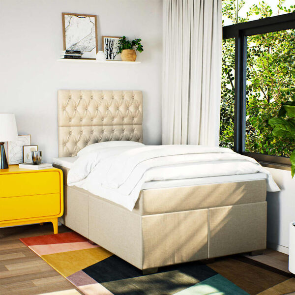 vidaXL Sommier &agrave; lattes de lit avec matelas Cr&egrave;me 120x200 cm Tissu