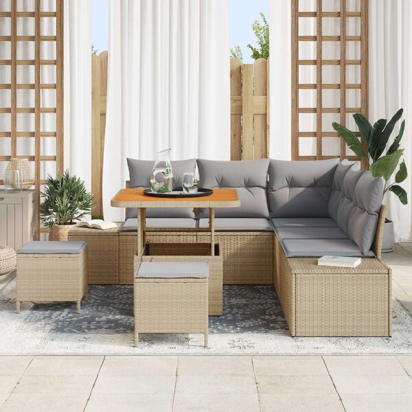 vidaXL Ensemble de canap&eacute; de jardin avec coussin 8 pcs Beige polyrotin