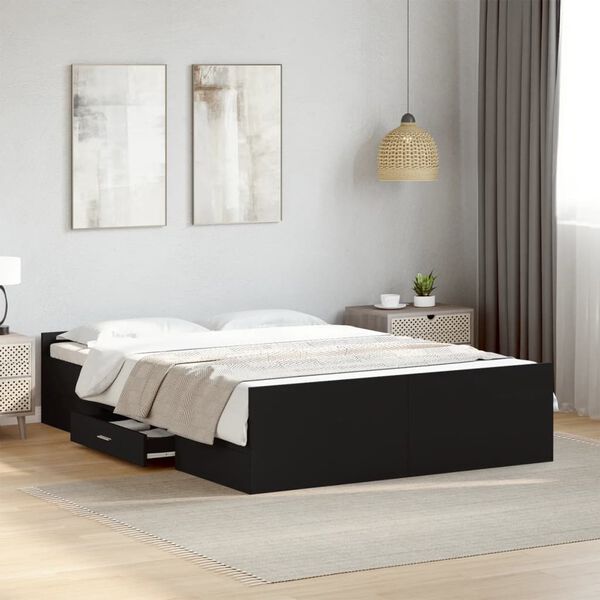 vidaXL Cadre de lit avec tiroirs sans matelas noir 135x190 cm