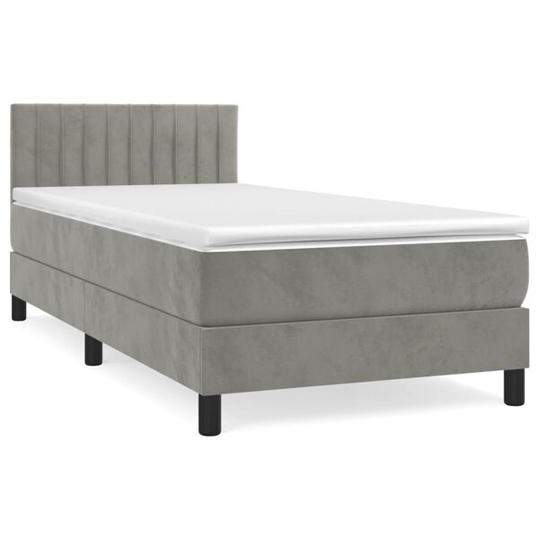 vidaXL Sommier &agrave; lattes de lit et matelas Gris clair 90x200 cm Velours