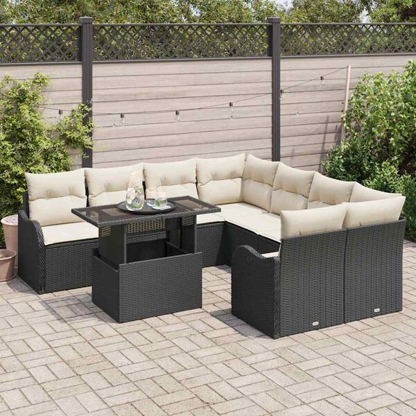 vidaXL Ensemble de canap&eacute; de jardin avec coussin 9 pcs Noir Poly rotin