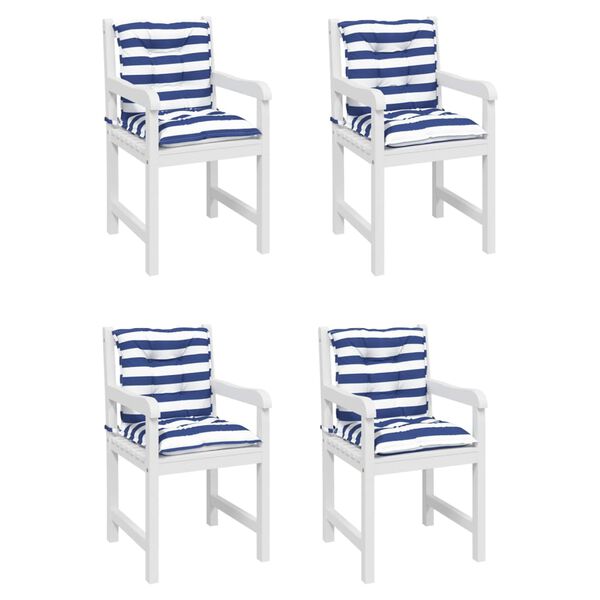 vidaXL Coussins de chaise &agrave; dossier bas lot de 4 rayures bleu et blanc