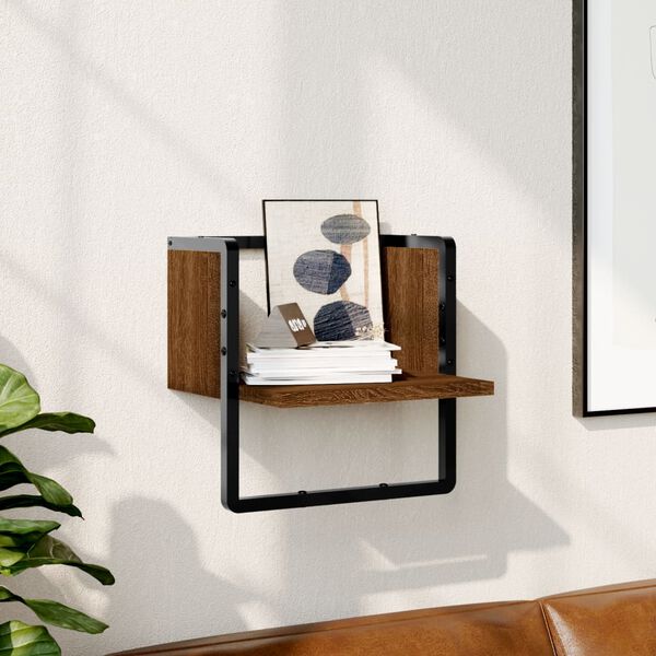 vidaXL &Eacute;tag&egrave;re murale avec barre ch&ecirc;ne marron 30x25x30 cm