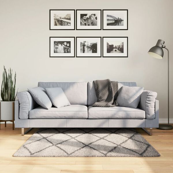 vidaXL Tapis shaggy &agrave; poils longs moderne beige anthracite 120x120 cm