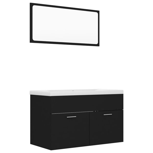 vidaXL Ensemble de meubles de salle de bain Noir Agglom&eacute;r&eacute;
