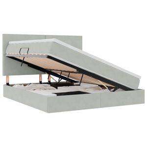 vidaXL Lit de rangement LED avec matelas Gris clair 160 x 200 cm