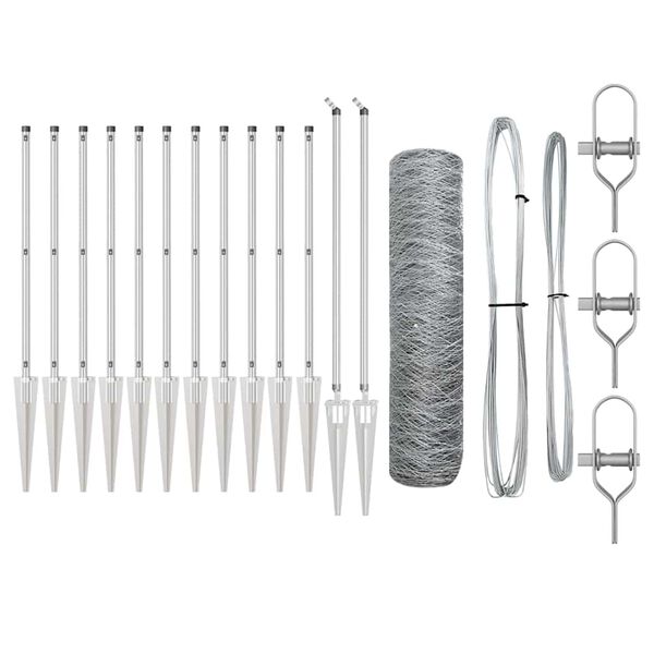 vidaXL Cl&ocirc;ture avec poteaux Argent 0.5 x 10 m Acier recouvert de PVC