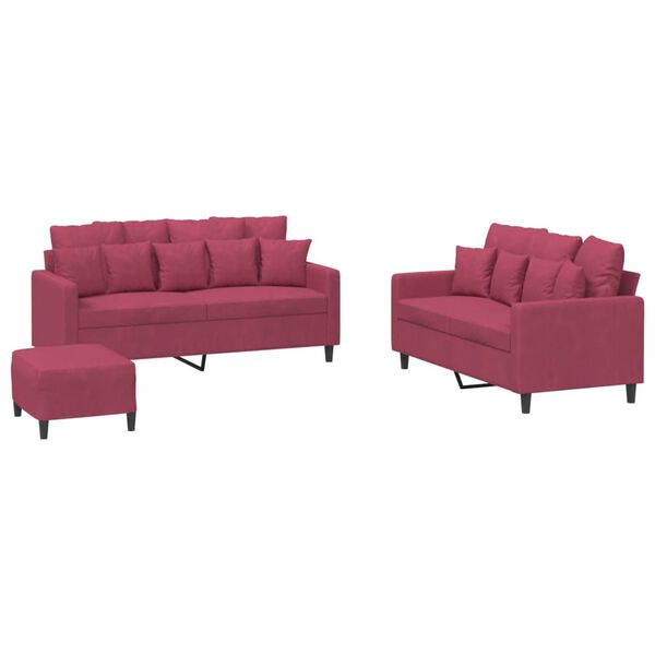 vidaXL Ensemble de canap&eacute;s 3 pcs avec coussins Rouge bordeaux Velours