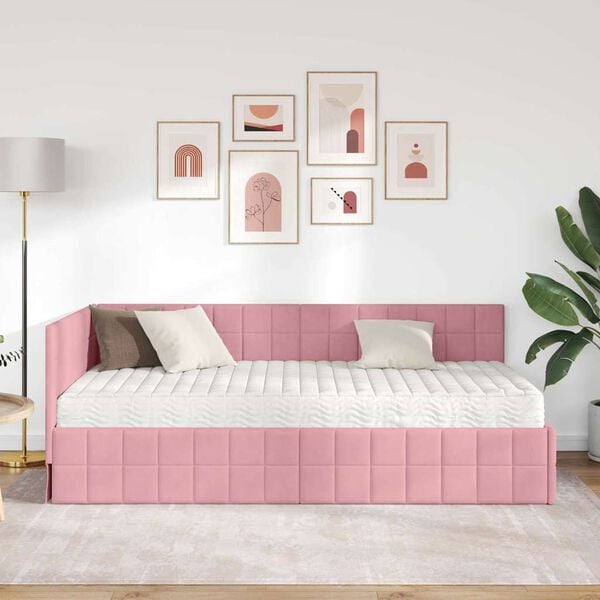 vidaXL Cadre de lit d'angle avec matelas 2 pcs Gris Velours