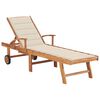 vidaXL Chaise longue avec coussin cr&egrave;me Bois de teck solide