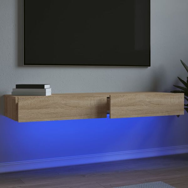 vidaXL Meubles TV avec &eacute;clairage LED 2 pcs ch&ecirc;ne sonoma 60x35x15,5 cm