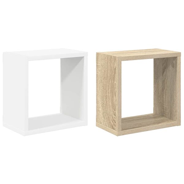 vidaXL &Eacute;tag&egrave;res cube murales 2 pcs Blanc et ch&ecirc;ne sonoma 26x15x26 cm
