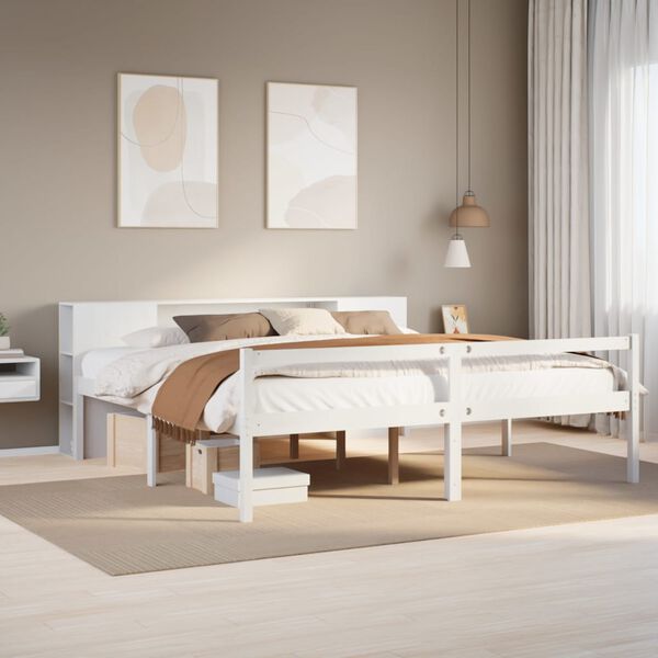 vidaXL Lit biblioth&egrave;que sans matelas blanc 200x200 cm bois pin massif