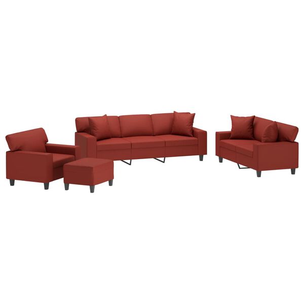 vidaXL Ensemble de canap&eacute;s 4 pcs oreillers et coussins Rouge bordeaux