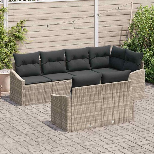 vidaXL Ensemble de Canap&eacute;s avec coussin 7 pcs Gris clair polyrotin