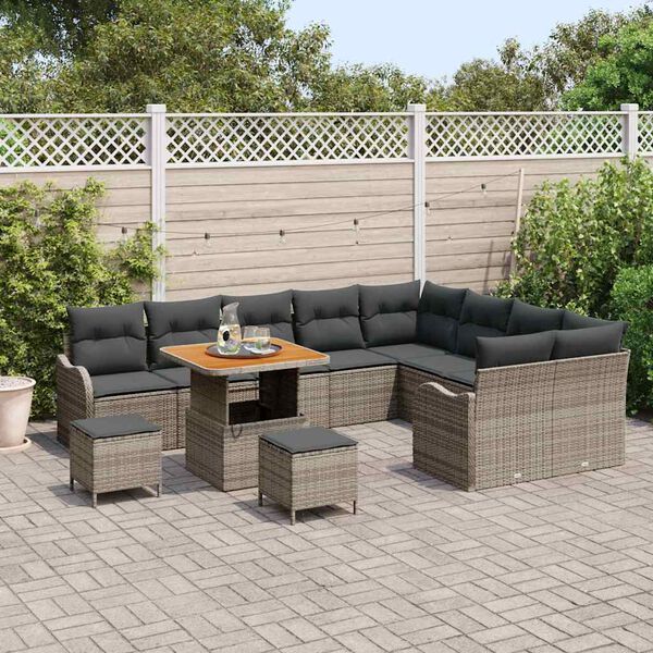 vidaXL Ensemble de canap&eacute; de jardin avec coussin 12 pcs Gris