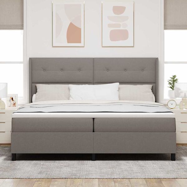 vidaXL Lit &agrave; ressort LED avec matelas Taupe 200 x 200 cm tissu