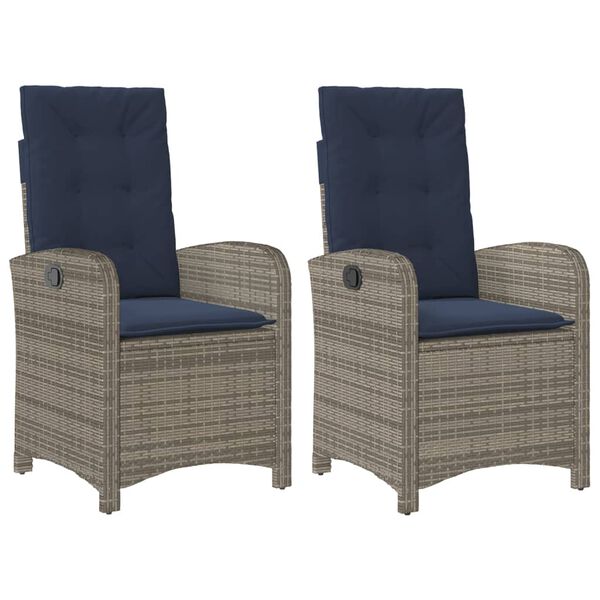 vidaXL Chaises inclinables de jardin lot de 2 et coussins gris rotin