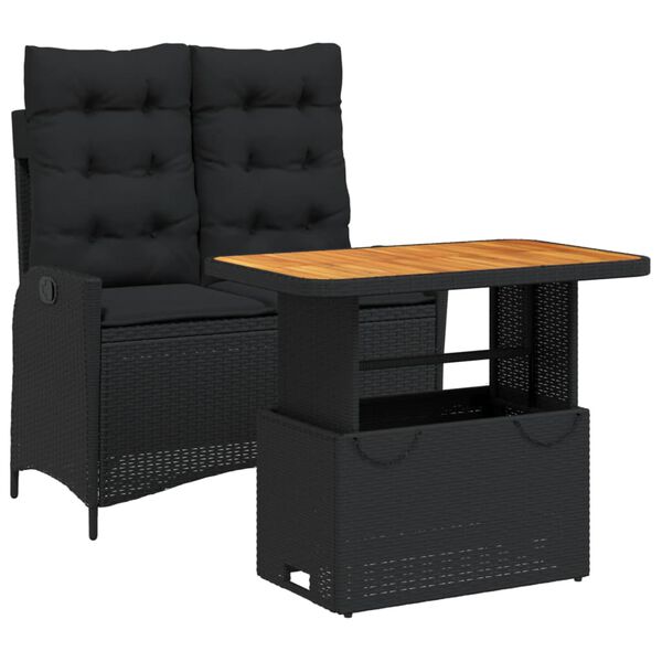 vidaXL Ensemble &agrave; manger de jardin coussins 2pcs noir r&eacute;sine tress&eacute;e