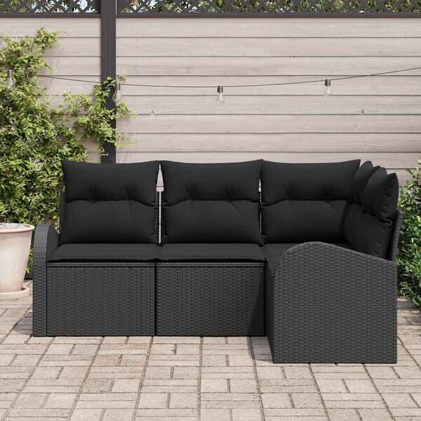 vidaXL Ensemble de canapé de jardin avec coussin 4 pcs Noir polyrotin