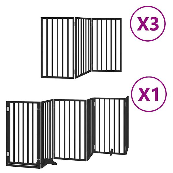 vidaXL Barri&egrave;re pour chien porte pliable 15panneaux noir bois peuplier