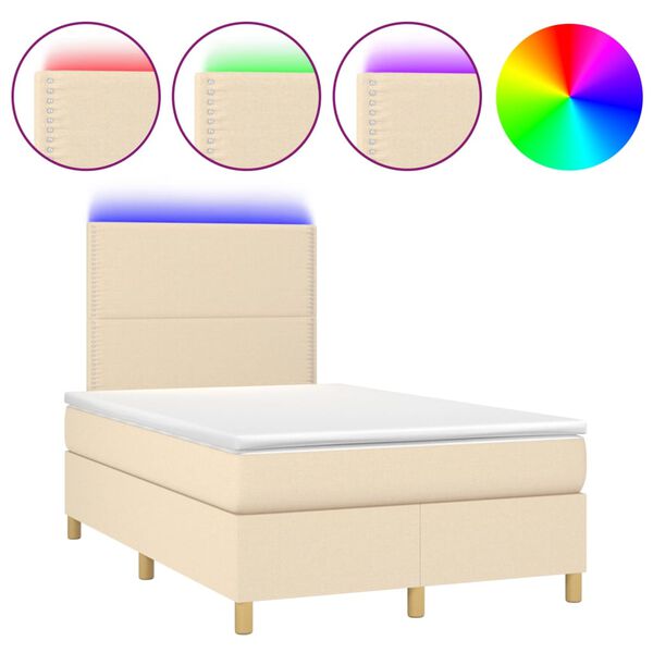 vidaXL Sommier &agrave; lattes de lit et matelas et LED Cr&egrave;me 120x200cm Tissu