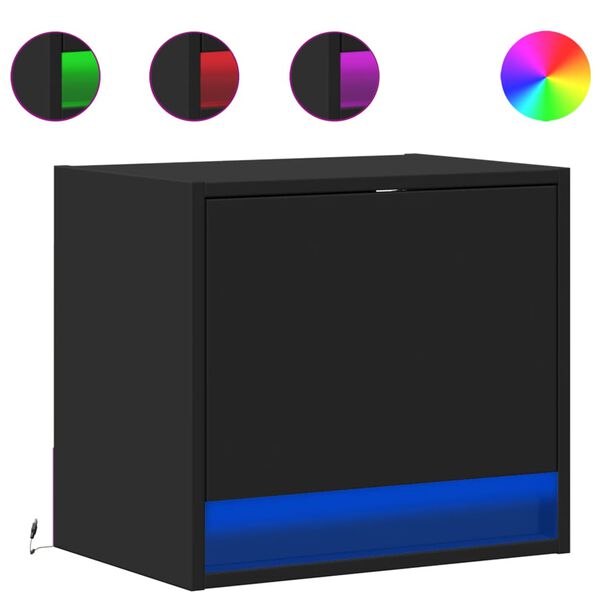 vidaXL Table de chevet murale avec lumi&egrave;res LED noir