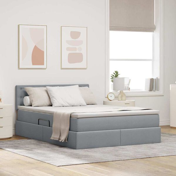 vidaXL Lit avec rangement et matelas Gris clair 140 x 190 cm