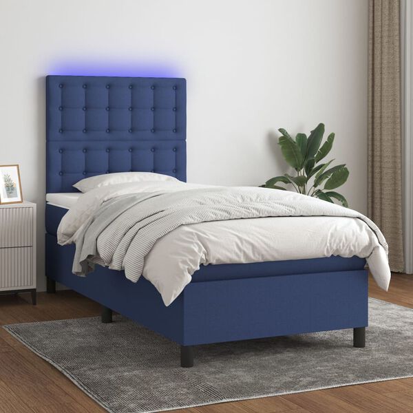 vidaXL Sommier &agrave; lattes de lit avec matelas et LED Bleu 80x200cm Tissu