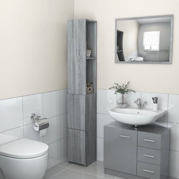 vidaXL Armoire de bain sonoma gris 25x26,5x170 cm bois d'ing&eacute;nierie