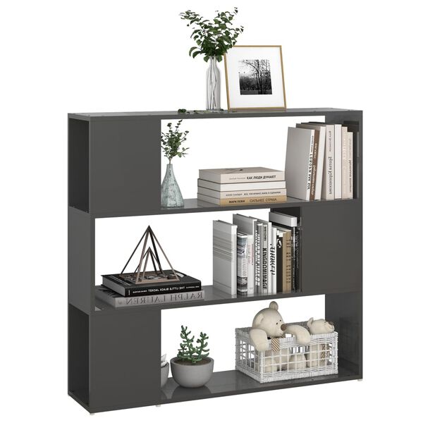 vidaXL Biblioth&egrave;que/S&eacute;parateur de pi&egrave;ce Gris brillant 100x24x94 cm