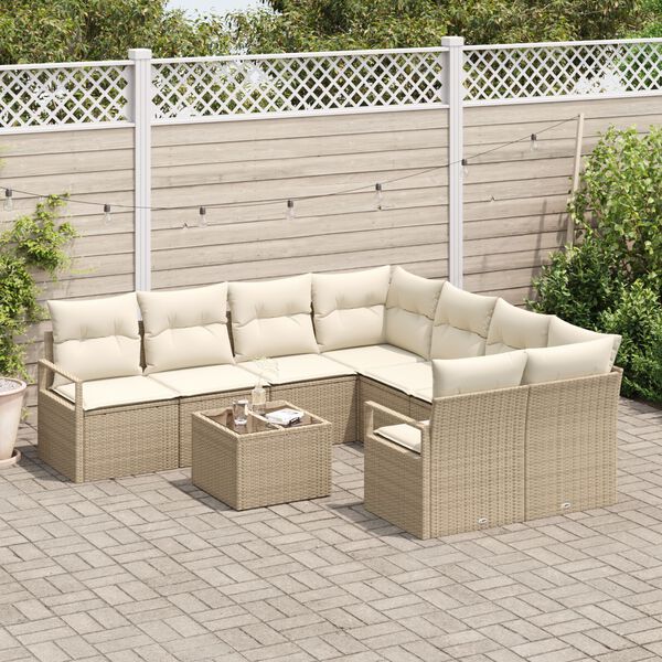 vidaXL Ensemble de Canap&eacute;s avec coussin 9 pcs Beige et cr&egrave;me polyrotin