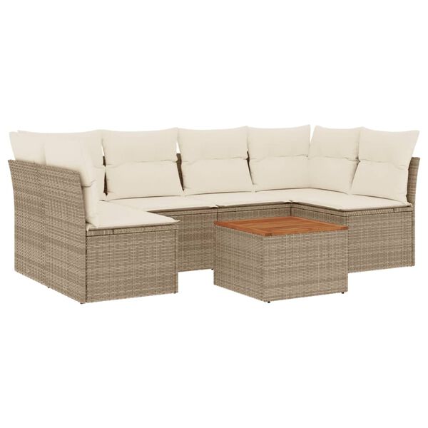 vidaXL Salon de jardin avec coussins 7 pcs beige r&eacute;sine tress&eacute;e
