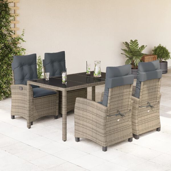 vidaXL Ensemble &agrave; manger de jardin 5 pcs coussins gris r&eacute;sine tress&eacute;e