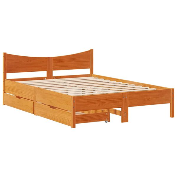 vidaXL Cadre de lit avec tiroirs cire marron 135x190cm bois pin massif