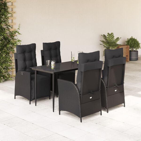 vidaXL Ensemble &agrave; manger de jardin coussins 5pcs Noir R&eacute;sine tress&eacute;e