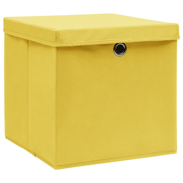 vidaXL Bo&icirc;tes de rangement avec couvercles 10 pcs 28x28x28 cm Jaune