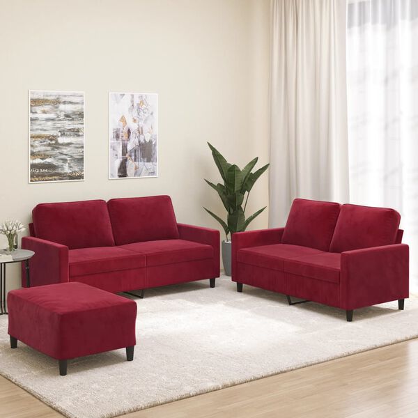 vidaXL Ensemble de canap&eacute;s 3 pcs avec coussins Rouge bordeaux Velours