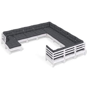 vidaXL Salon de jardin 12 pcs avec coussins blanc bois de pin