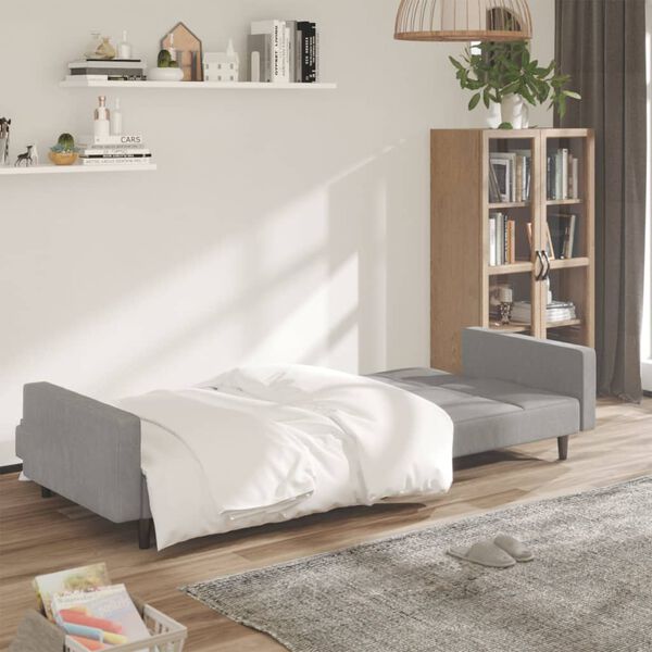 vidaXL Canap&eacute;-lit &agrave; 2 places Gris clair Microfibre