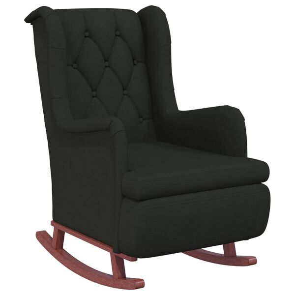 vidaXL Fauteuil avec pieds &agrave; bascule en bois d'h&eacute;v&eacute;a Noir Velours