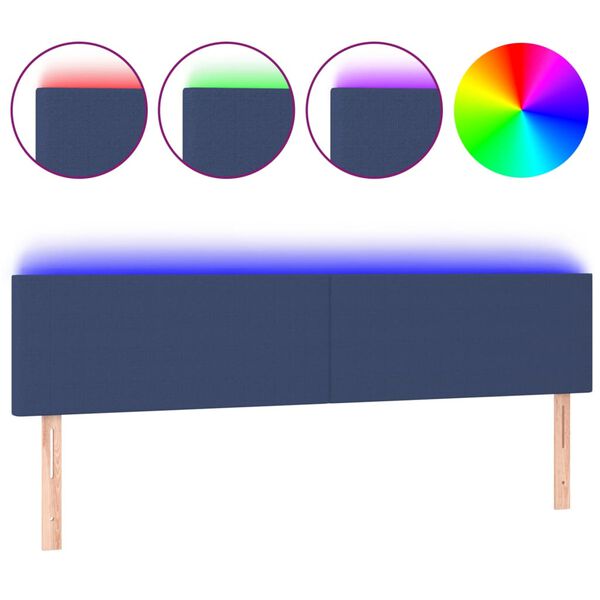 vidaXL T&ecirc;te de lit &agrave; LED Bleu 160x5x78/88 cm Tissu