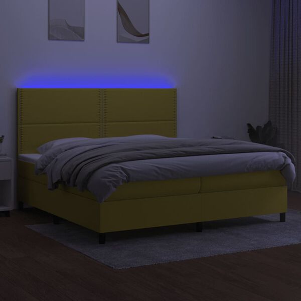 vidaXL Sommier &agrave; lattes de lit et matelas et LED Vert 200x200 cm Tissu