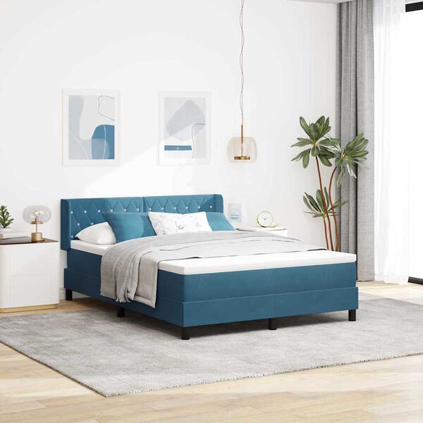 vidaXL Lit &agrave; ressorts avec matelas Bleu fonc&eacute; 190 x 140 cm Polyester