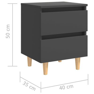 vidaXL Tables de chevet avec pieds en pin 2 pcs Gris 40x35x50 cm
