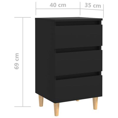 vidaXL Table de chevet avec pieds en bois Noir 40x35x69 cm