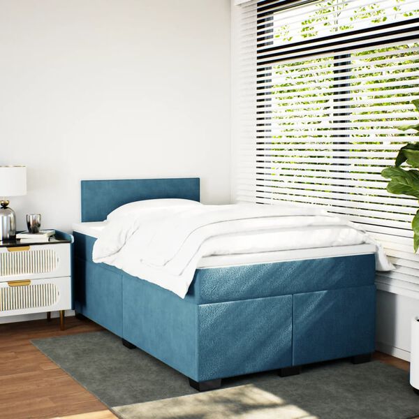 vidaXL Sommier &agrave; lattes de lit et matelas Bleu fonc&eacute; 120x200cm Velours