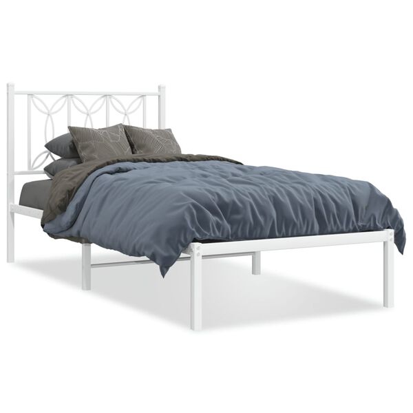 vidaXL Cadre de lit m&eacute;tal sans matelas avec t&ecirc;te de lit blanc 90x200cm