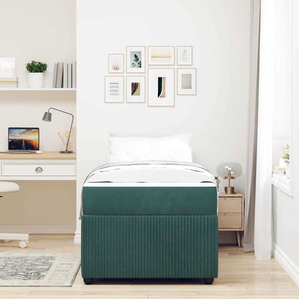 vidaXL Cadre de lit avec matelas Vert fonc&eacute; 80 x 200 cm tissu